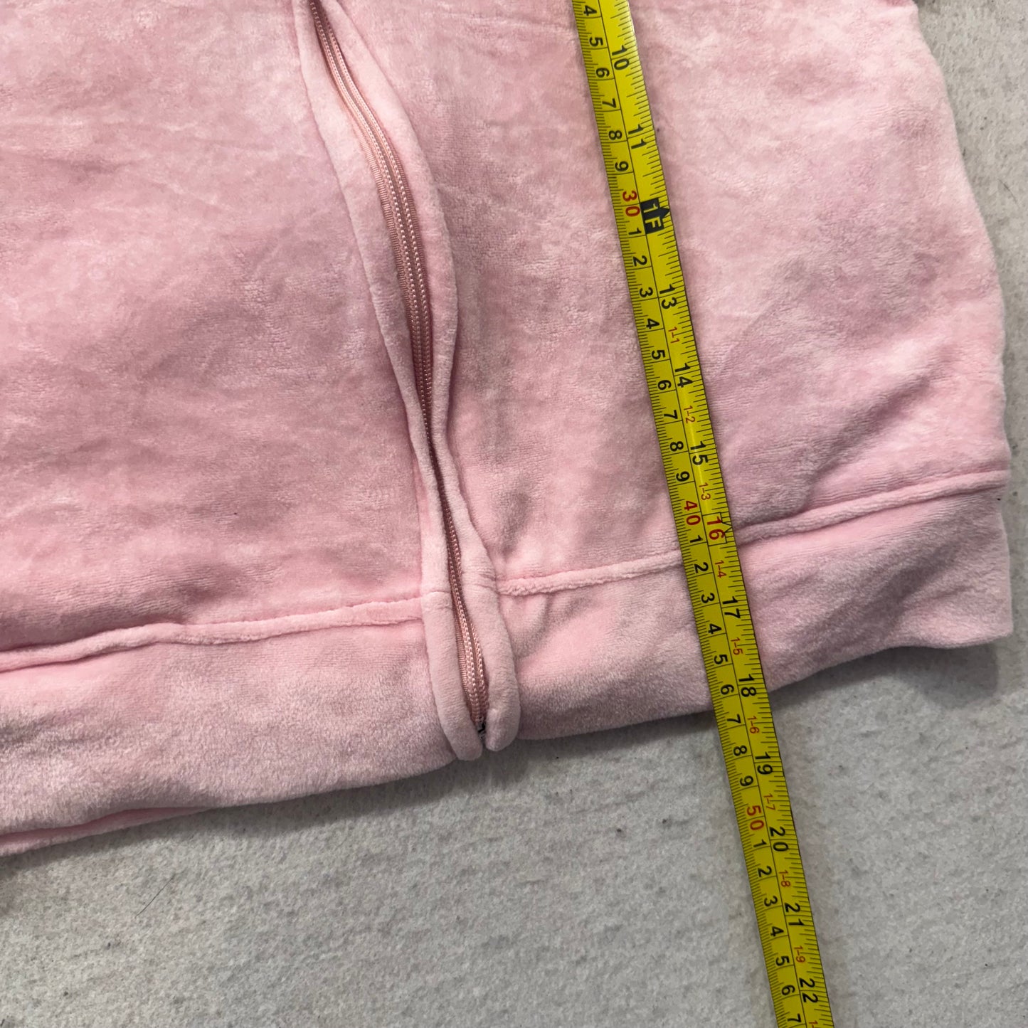 Bebe Women's Baby Pink Velour Full Zip Cropped Hoodie Rhinestones Logo Size S