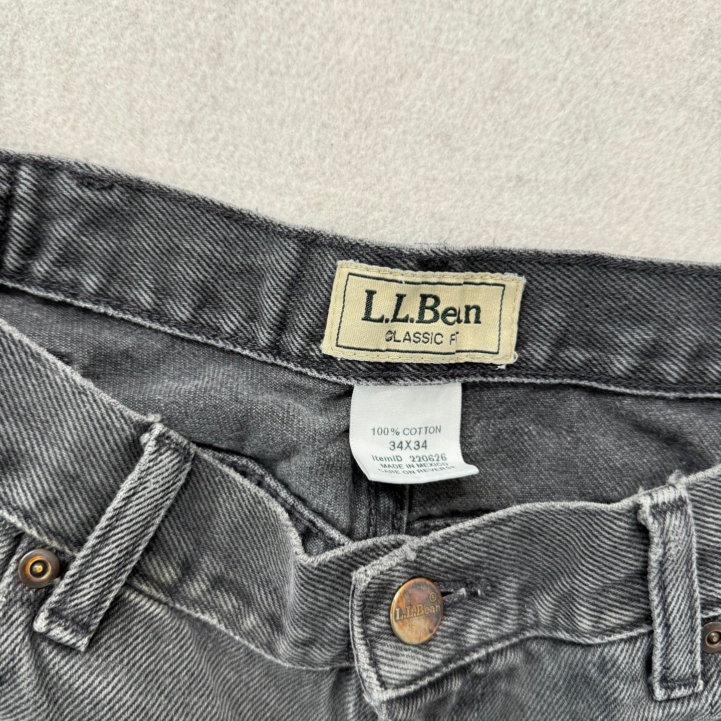 L.L.Bean Men's Washed Gray Denim Classic Fit Straight Leg Jeans Raw Hem Size 34