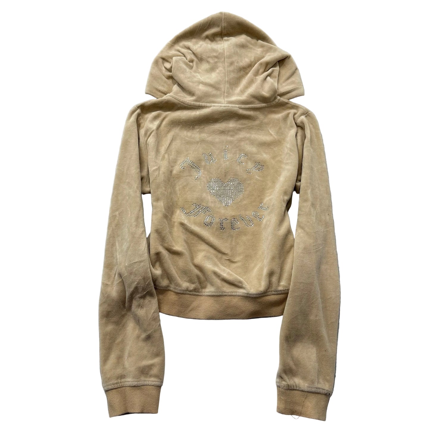 Juicy Couture Forever Women's Camel Velour Zip-Up Hoodie Rhinestones Logo Size L