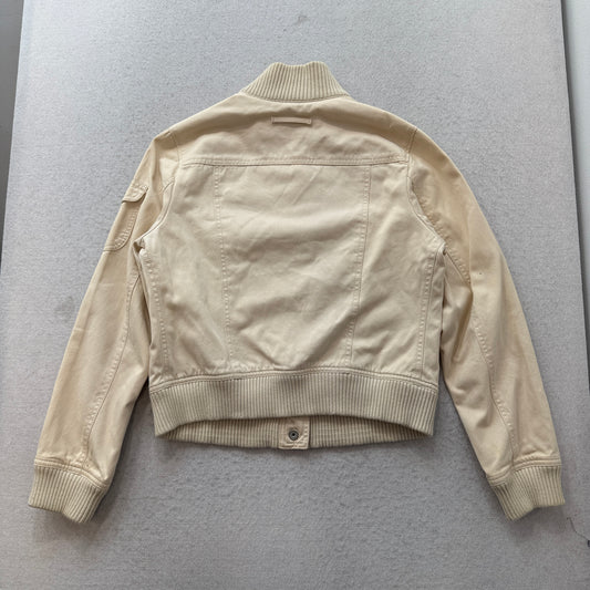 Gap Mens Beige Bomber Jacket Snap-Button Ribbed Cuff Collar Cargo Pockets Size M