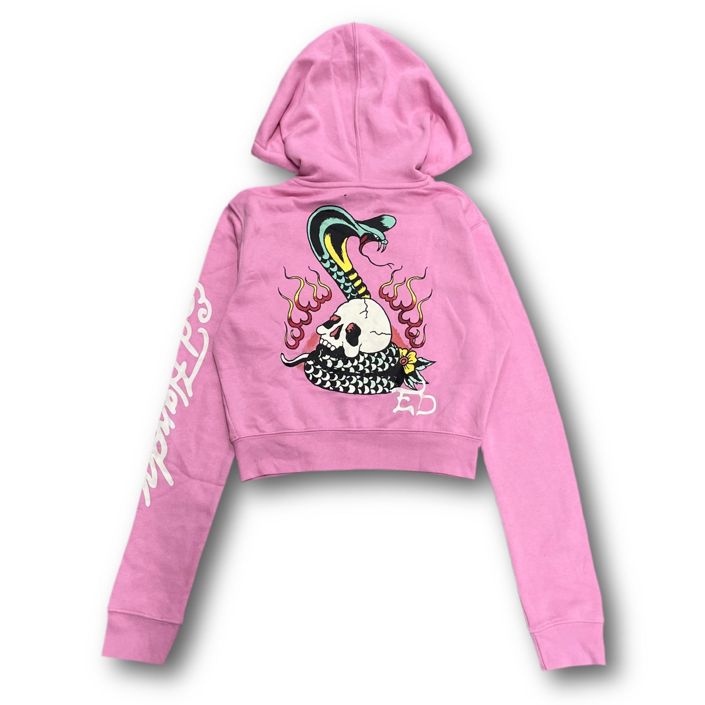 ED HARDY “Cobra” PINK CROPPED ZIP UP HOODIE - Clean Curriculums 