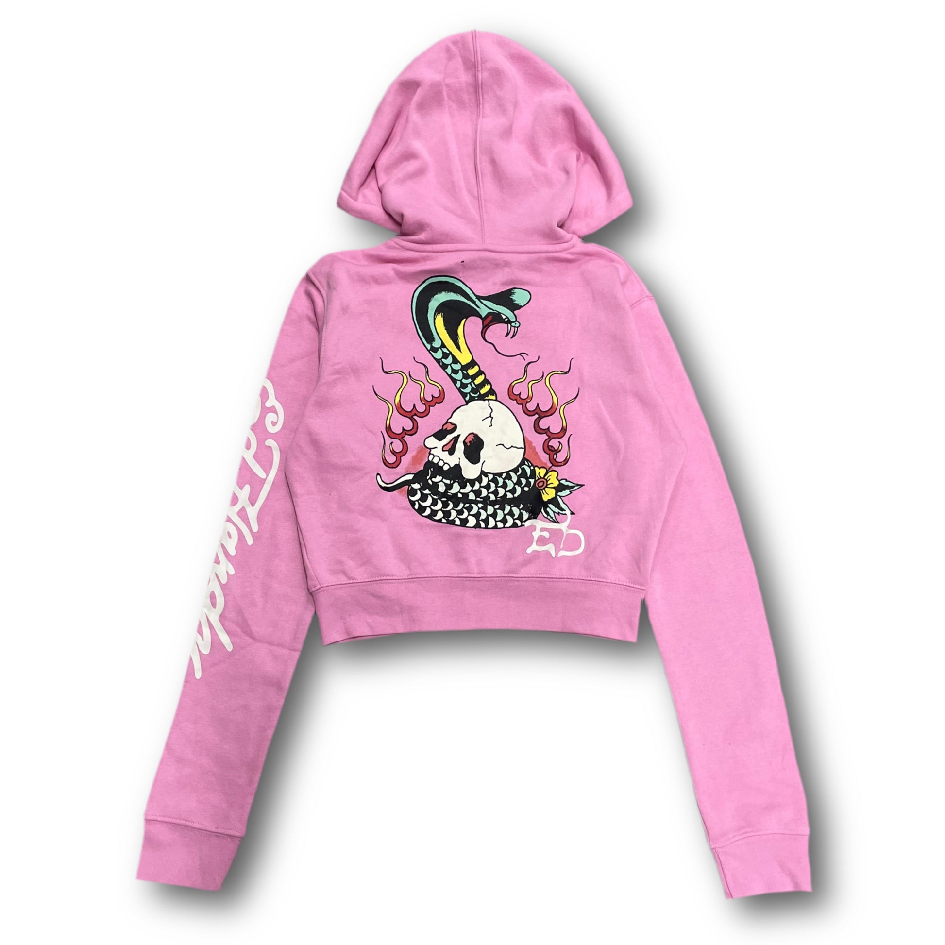 ED HARDY “Cobra” PINK CROPPED ZIP UP HOODIE - Clean Curriculums 