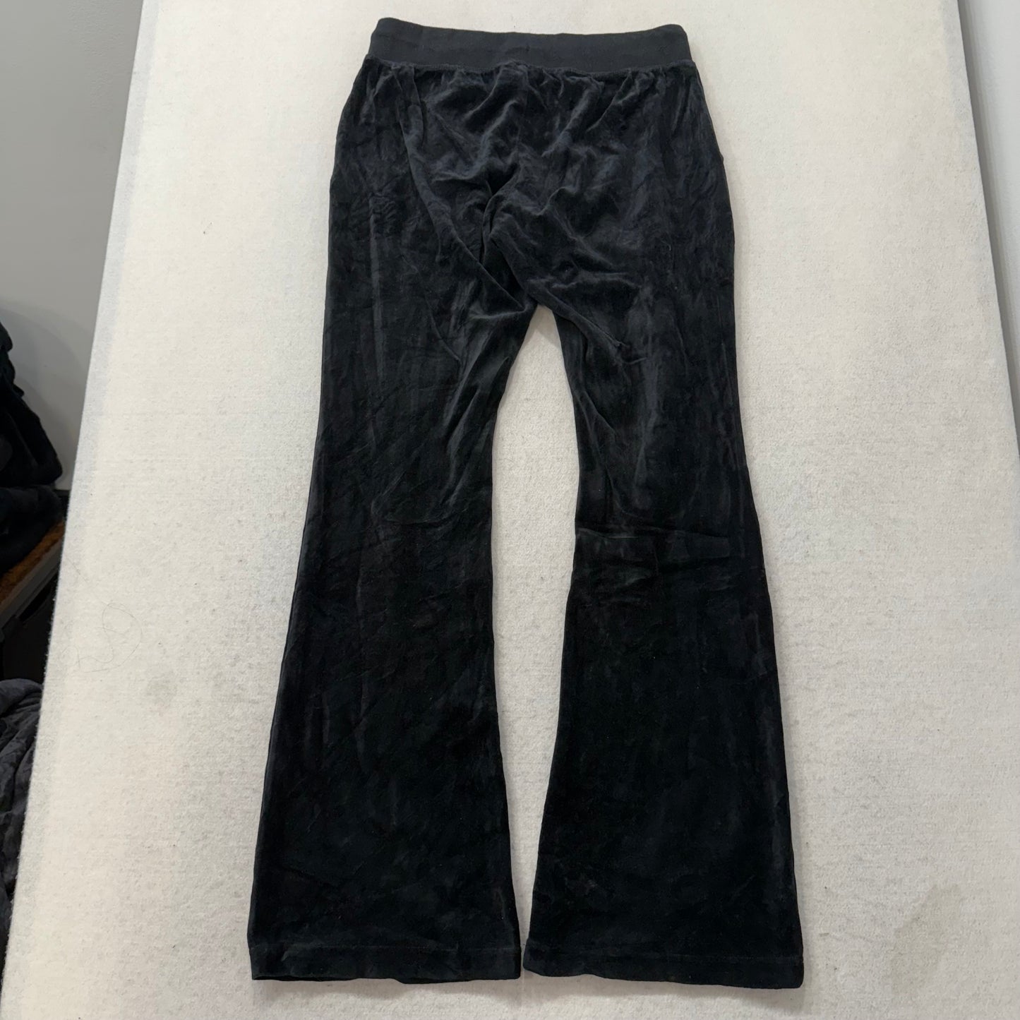 Juicy Couture Black Velour Tracksuit Set Zip Up Hoodie & Flared Pants Y2K Size M