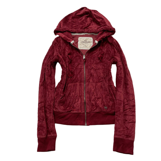 Hollister California Women's Maroon Velour Zip-Up Hoodie Long Sleeve Y2k Size L