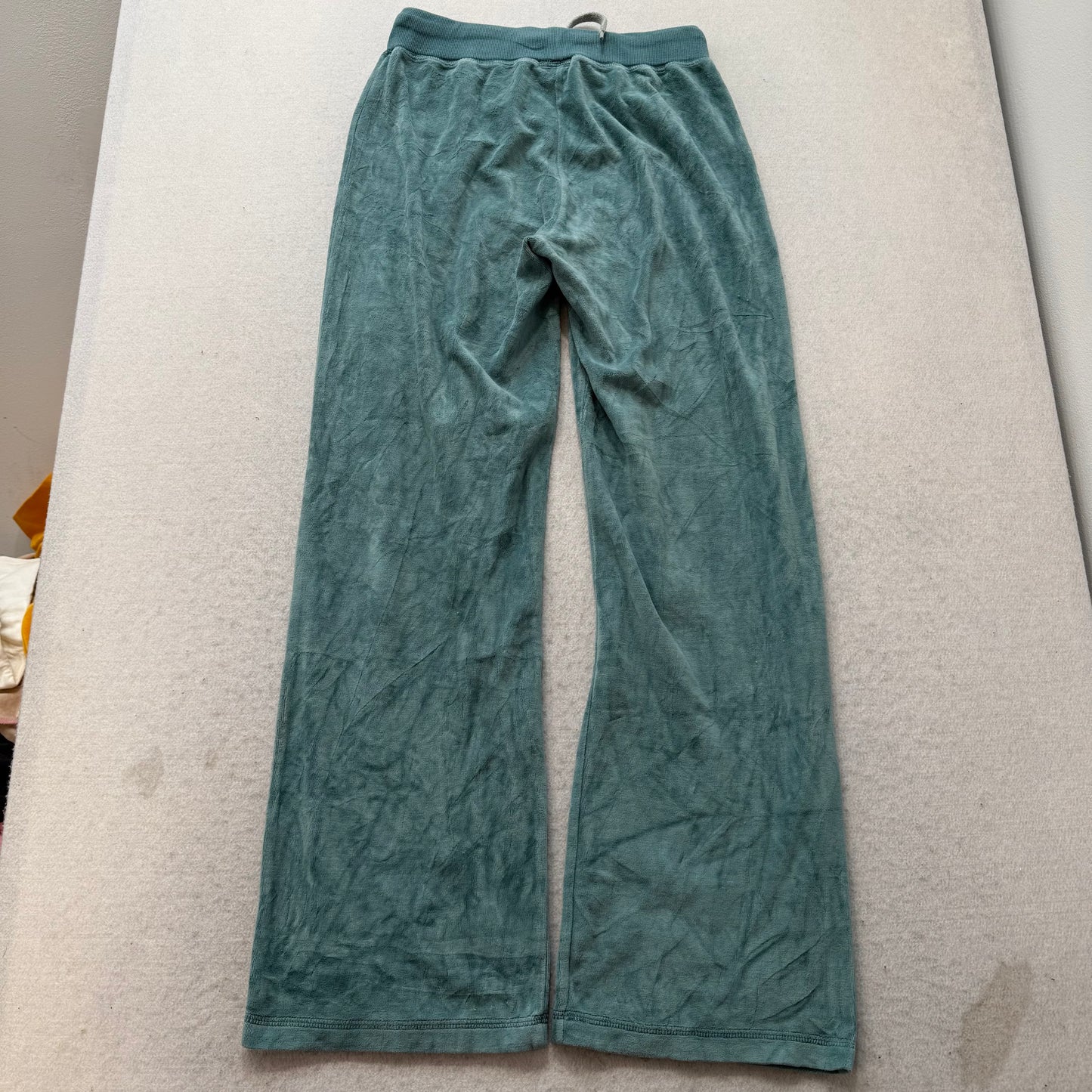 Bebe Women's Slate Green Velour Flared Track Pants Casual Rhinestone Logo Size L