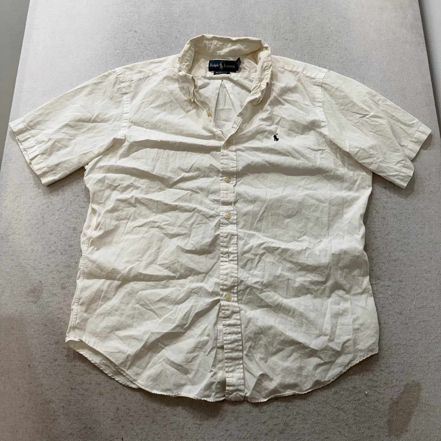 Polo Ralph Lauren Men's White Button-Up Shirt Short Sleeve Classic Fit Size L
