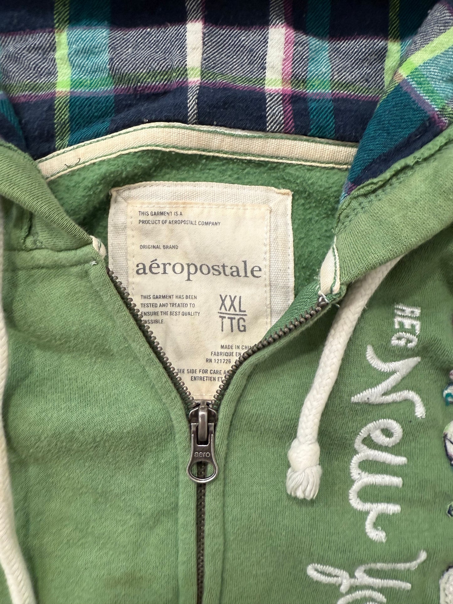 Aeropostale Olive Green Cotton Blend Zip Up Hoodie Long Sleeves Logo Size XXL