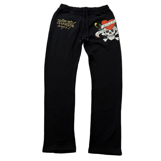 Ed Hardy Women's Black Cotton Blend Straight Leg Sweatpants Skull Graphic Size M