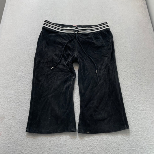 Juicy Couture Womens Black Velour Capris Pant Drawstring Snap Flap Pocket Size M