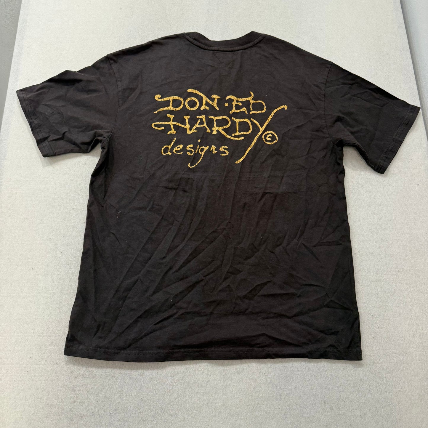 Ed Hardy Men's Dark Brown Cotton T-Shirt Short Sleeve Twin Skulls Graphic Size M