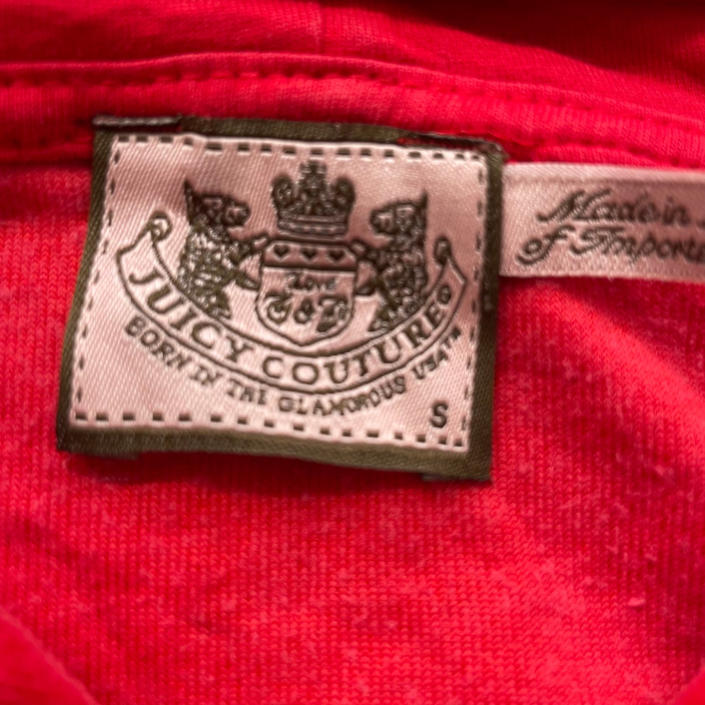 Vintage Juicy Couture Womens Red Velour Zip-Up Hoodie Streetwear Pockets Size S