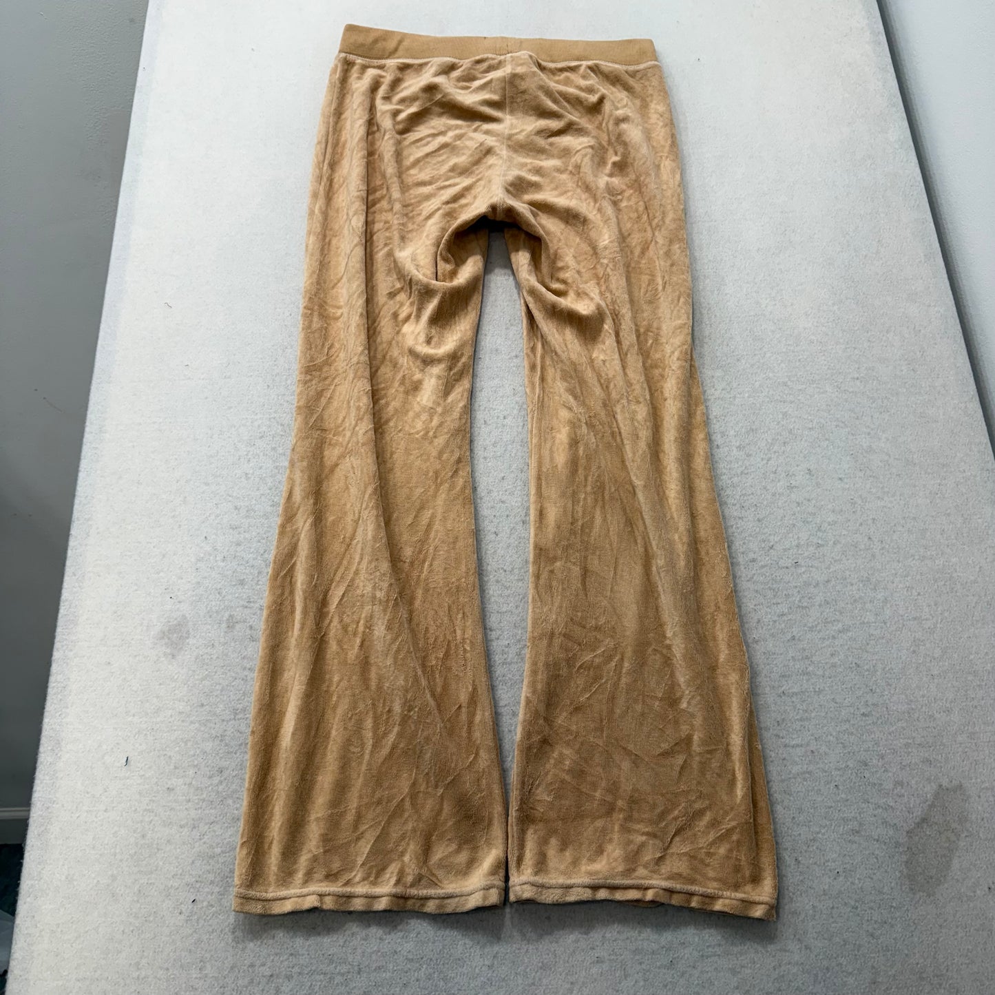 Vintage Juicy Couture Women's Camel Velour Flared Track Pant Drawstring Size S
