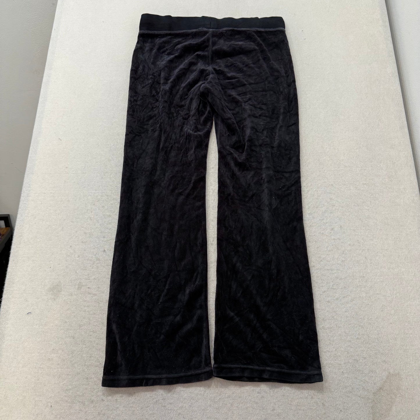Vintage Juicy Couture Women's Black Velour Flared Track Pant Loungewear Size S