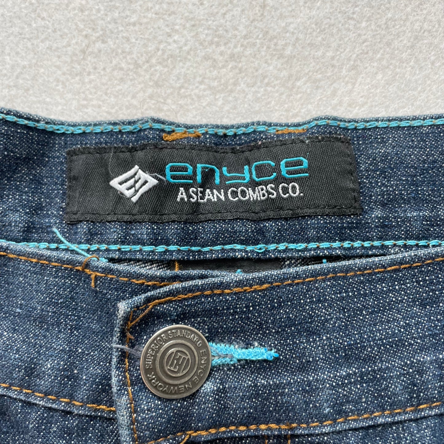 Enyce Mens Blue Dark Wash Denim Shorts Zip Fly Streetwear Y2K Baggy Fit Size W42