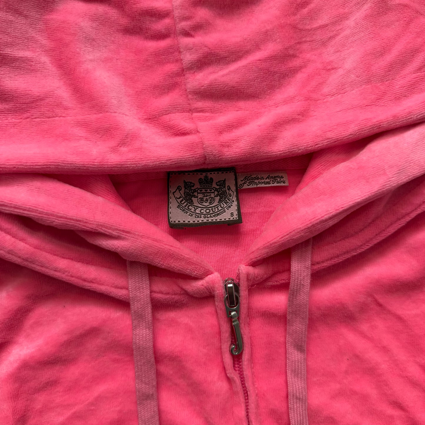 Vintage Juicy Couture Women's Hot Pink Velour Full Zip Hoodie Drawstring Size S