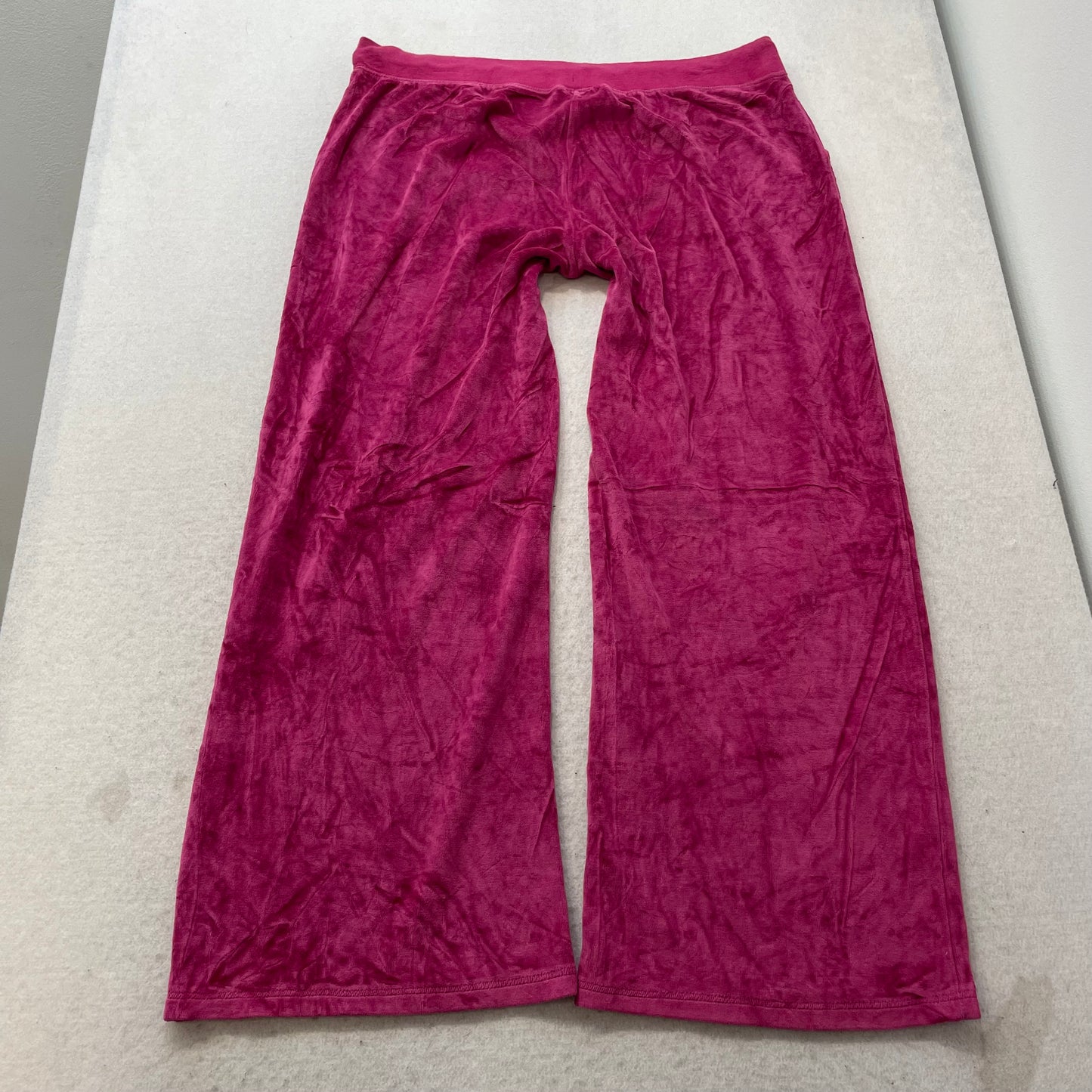 Juicy Couture Women Hot Pink Velour Flared Track Pant Drawstring Pockets Size XL