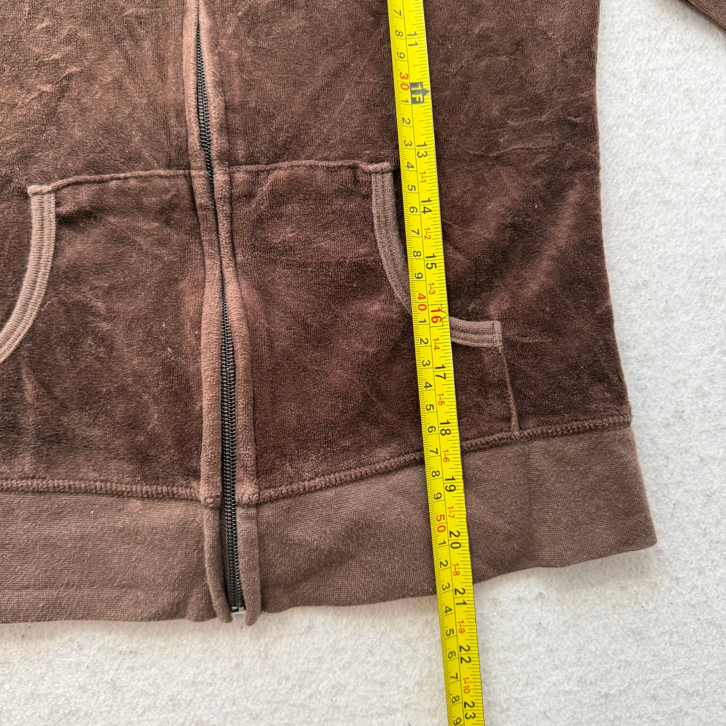 Vintage Juicy Couture Women's Brown Velour Zip Up Hoodie Kangaroo Pockets Size S