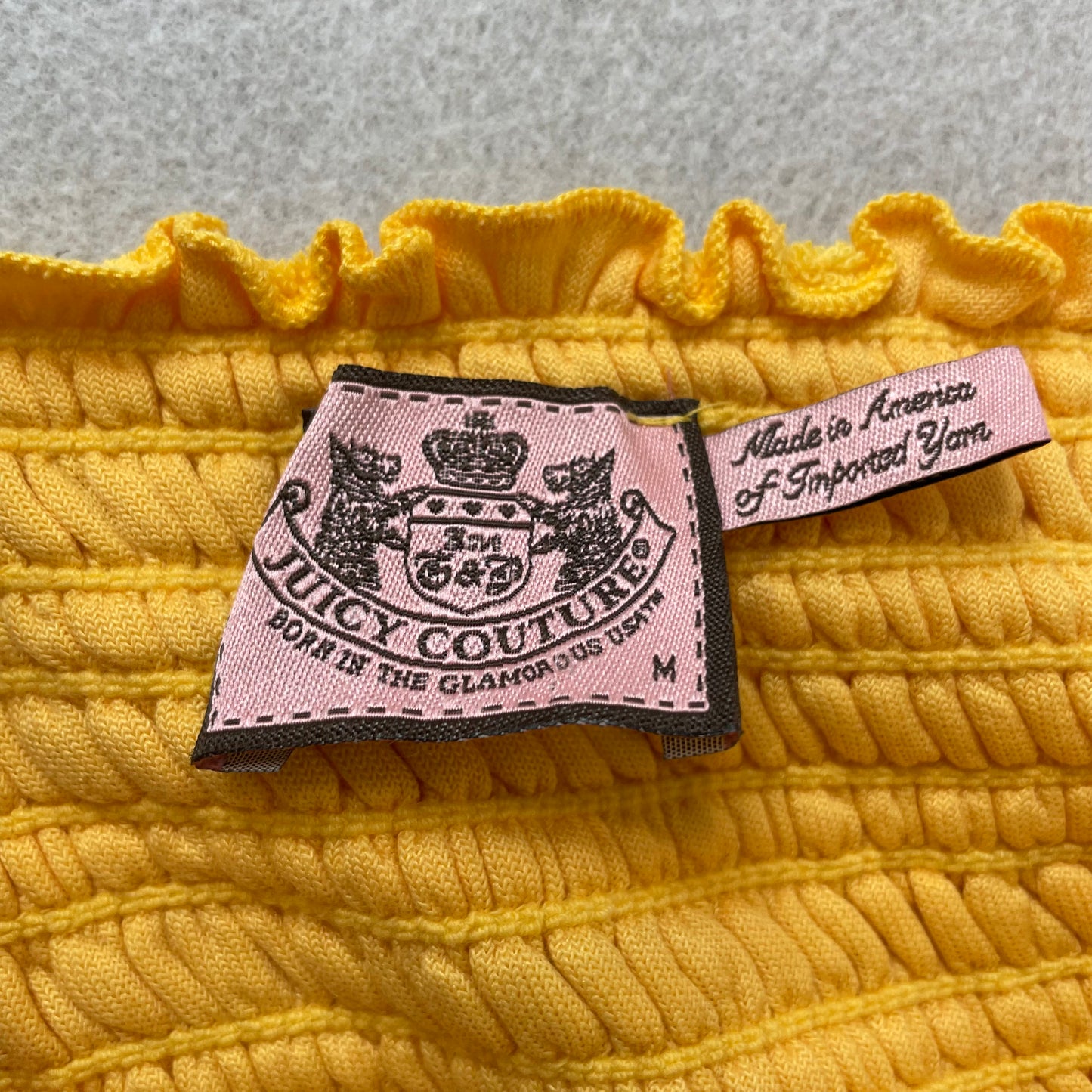 Juicy Couture Women's Yellow Velour Smocked Strapless Flare Dress Classic Size M