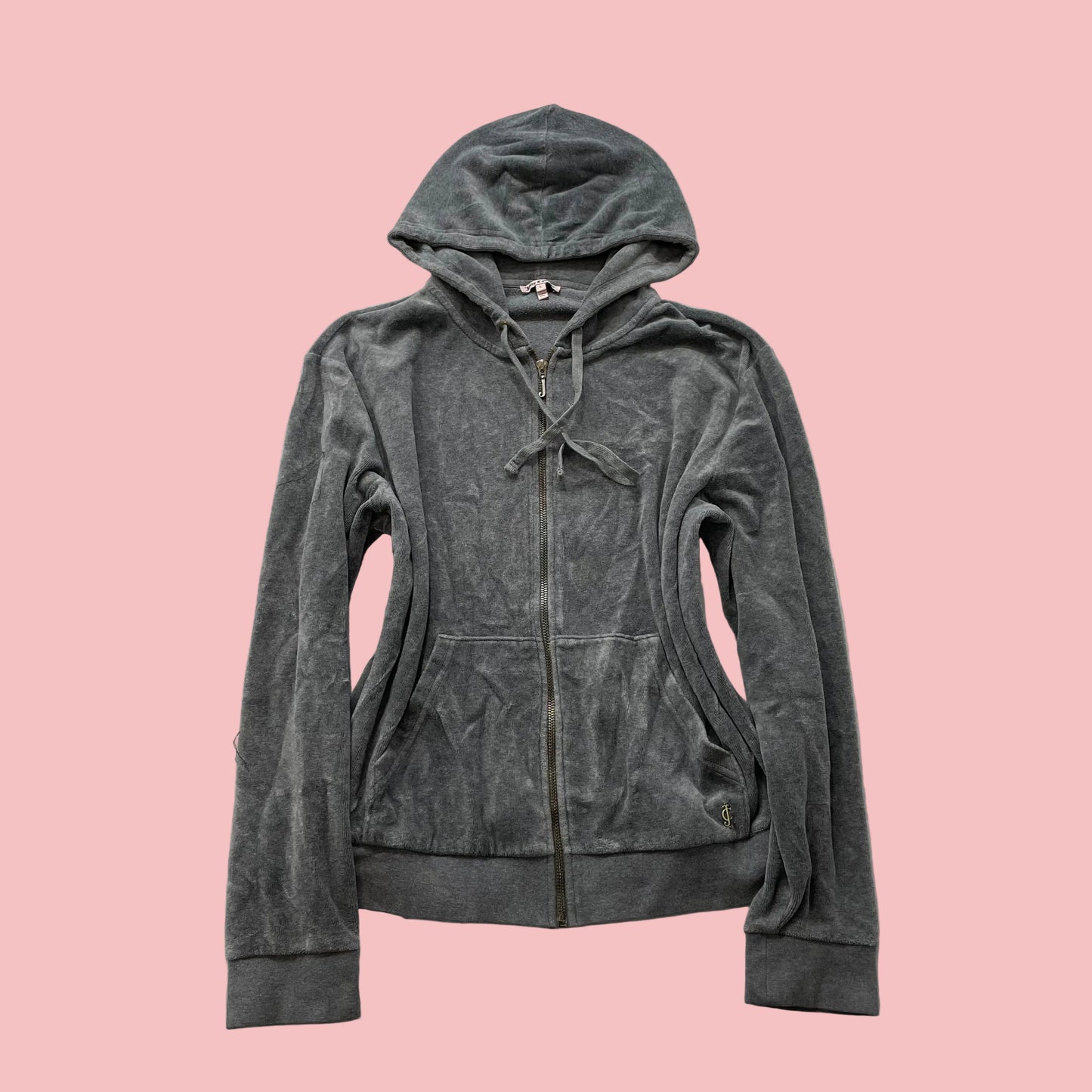 Juicy Couture Womens Deep Gray Velour Zip-Up Hoodie Loungewear Drawstring Size L