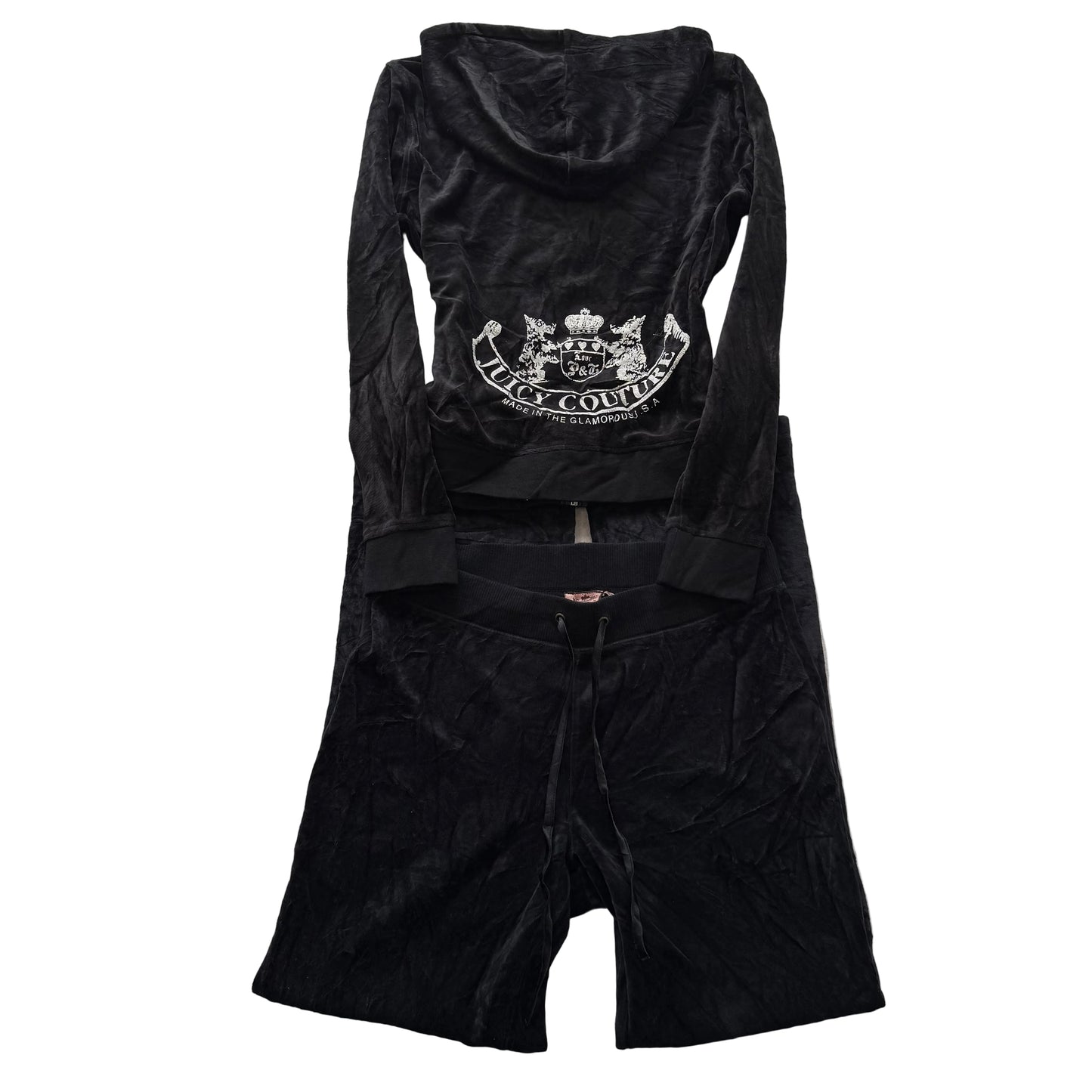 Juicy Couture Women's Jet Black Velour Tracksuit Set Hoodie & Flared Pant Size M