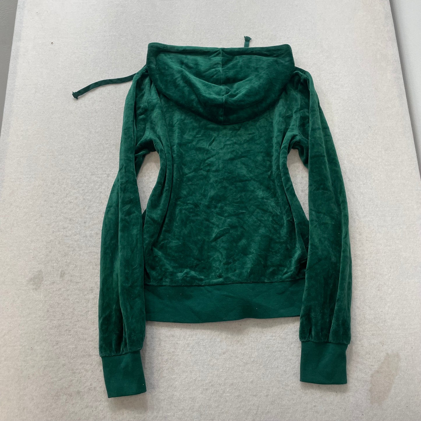 Juicy Couture Women's Dark Green Velour Zip-Up Hoodie Drawstring Pockets Size XL