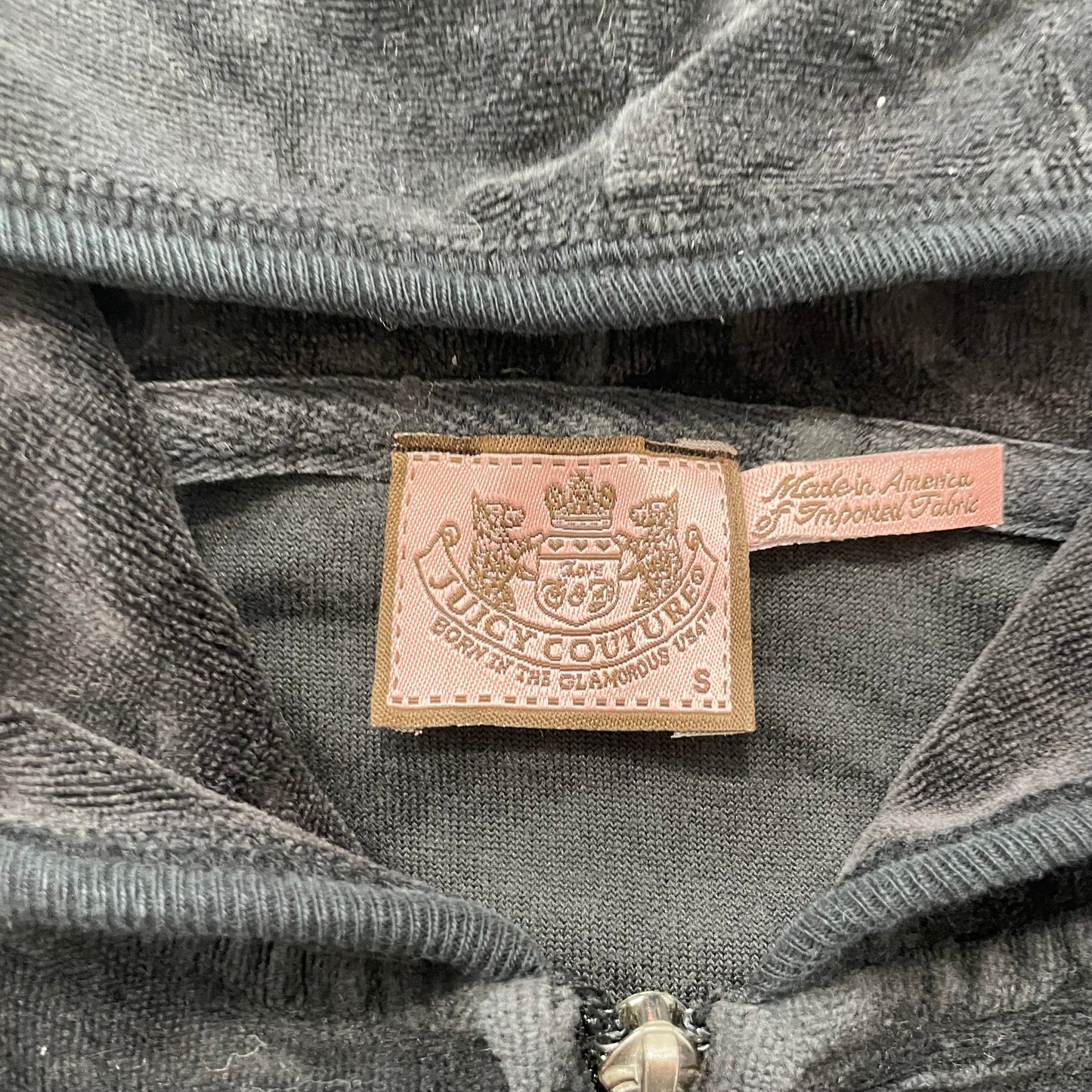 Vintage Juicy Couture Women's Black Velour Zip-Up Hoodie Pockets Y2k Size S