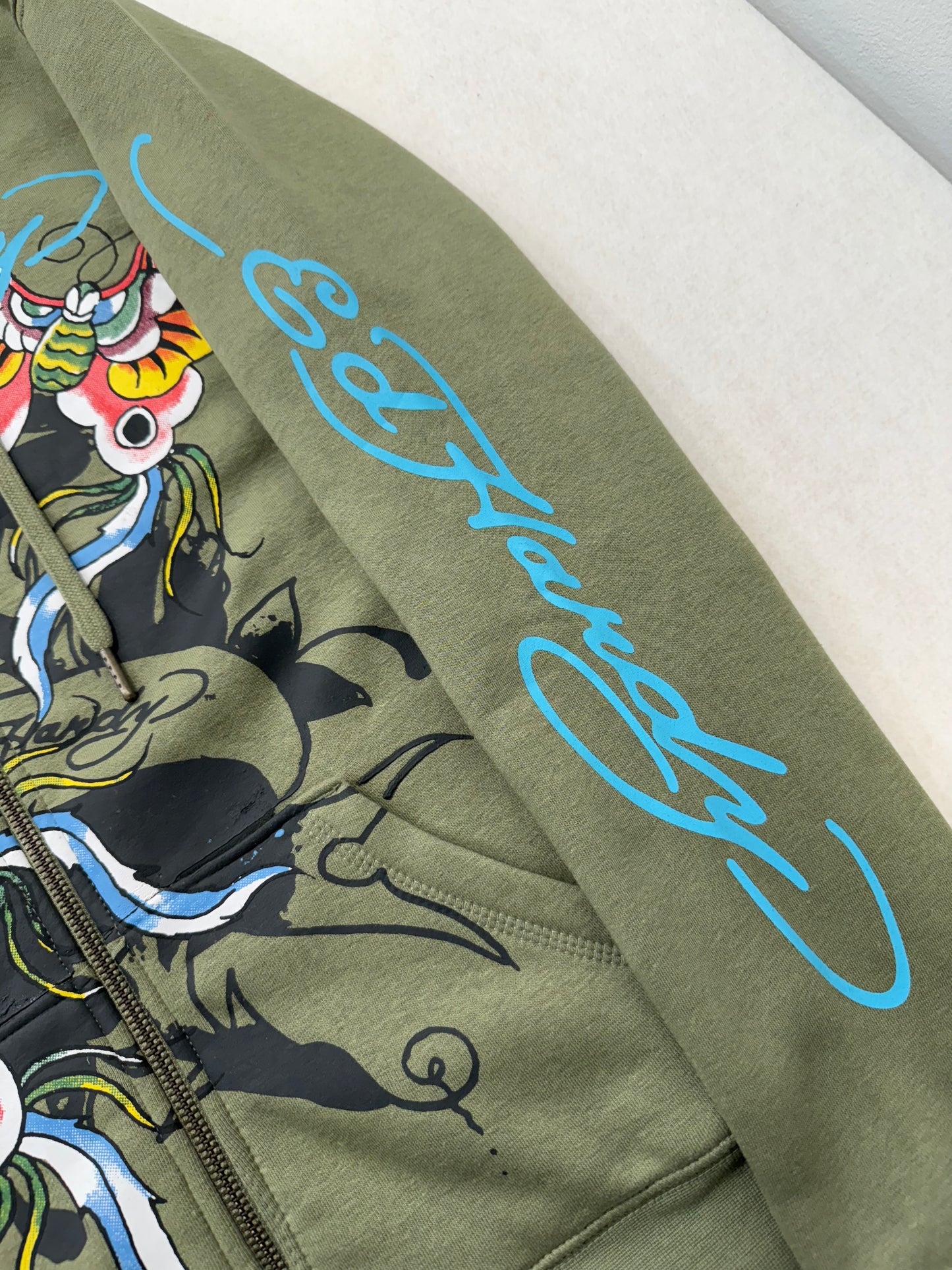 ED HARDY “Butterflies” SAGE ZIP UP HOODIE - Clean Curriculums 