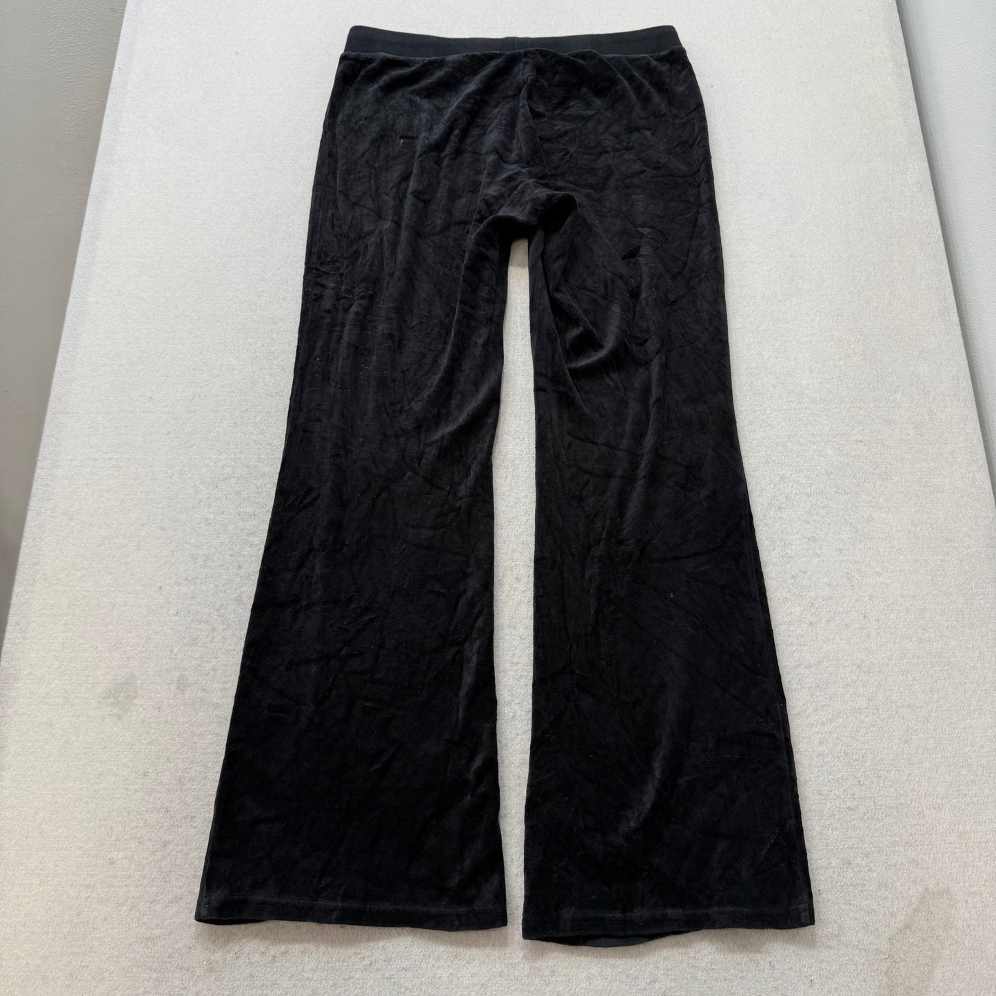 Juicy Couture Women's Black Velour Flared Track Pant Crown Logo Preppy Size M