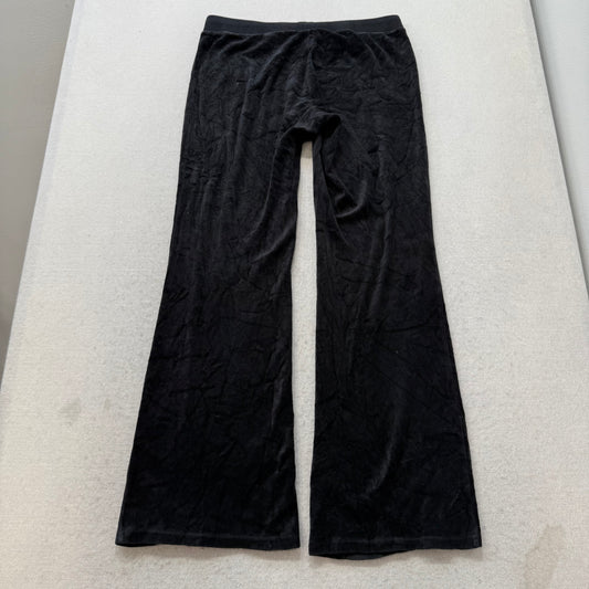 Juicy Couture Women's Black Velour Flared Track Pant Crown Logo Preppy Size M