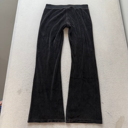 Vintage Juicy Couture Women Black Velour Flare Track Pants Casual Preppy Size L