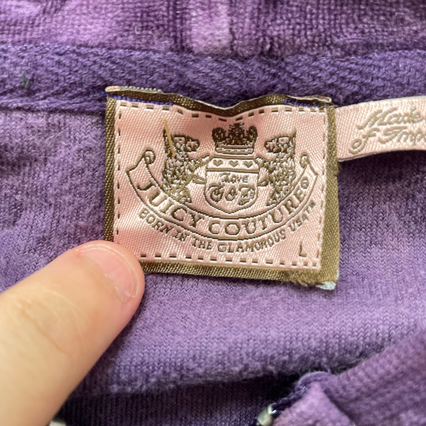 Vintage Juicy Couture Women's Deep Purple Velour Hoodie Scottie Dog Logo Size L