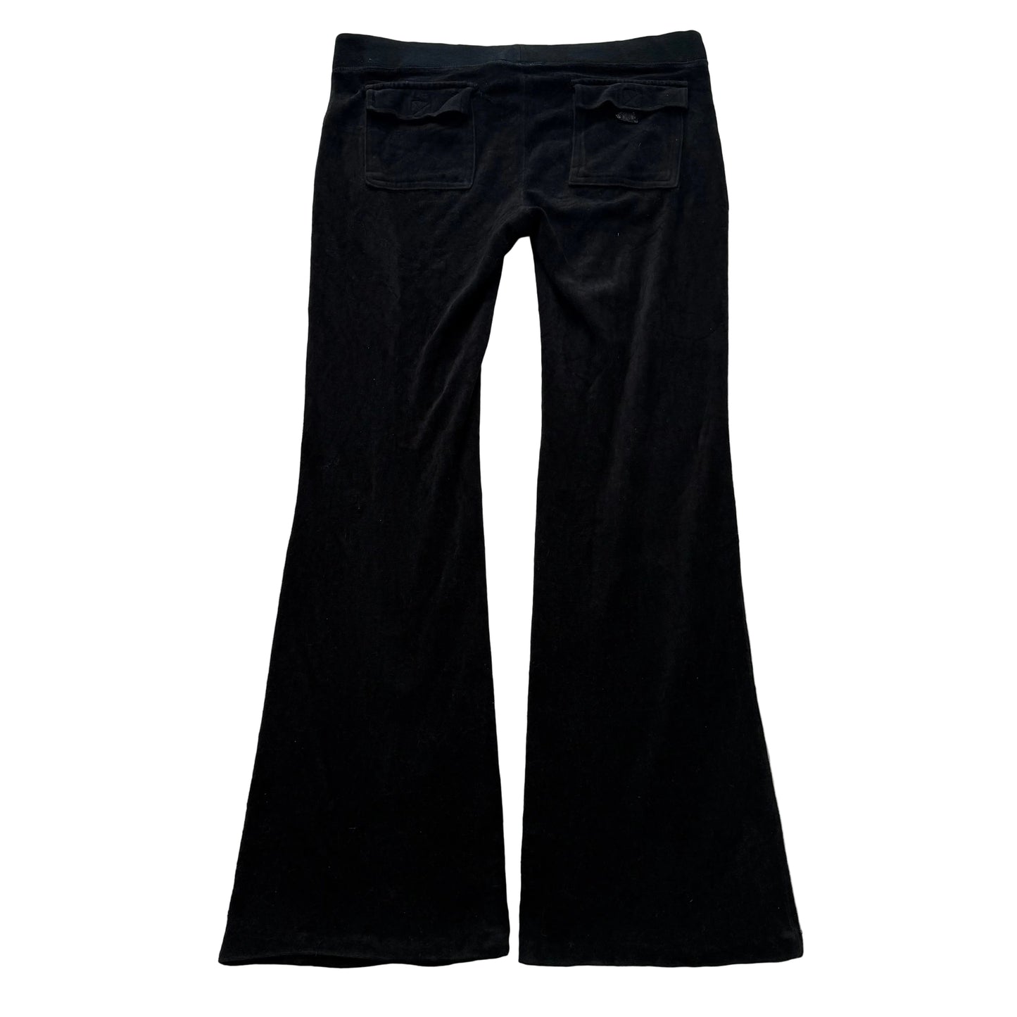 Juicy Couture Women's Black Velour Flared Track Pant Loungewear Pockets Size M