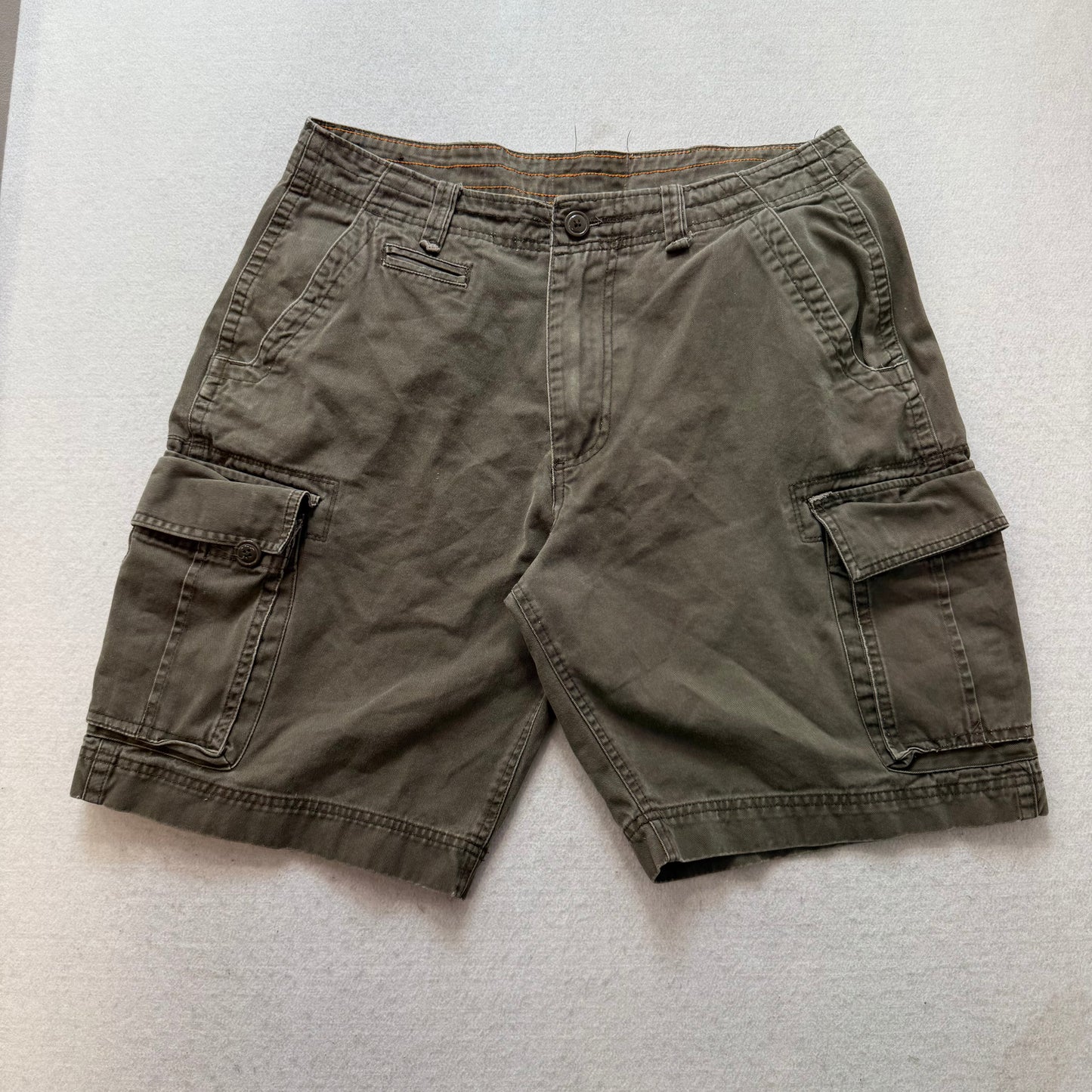 Men's Olive Green Cotton Relaxed Cargo Shorts Utility Pockets Streetwear Size 36