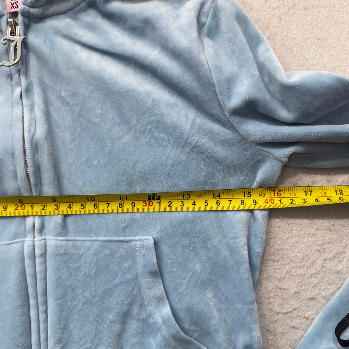 Juicy Couture Women's Slate Blue Velour Zip-Up Cropped Hoodie Rhinestone Size XS