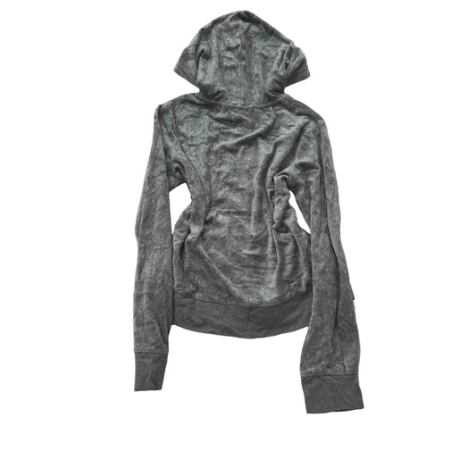 Juicy Couture Womens Gray Velour Zip-Up Hoodie Drawstring Pockets Classic Size L