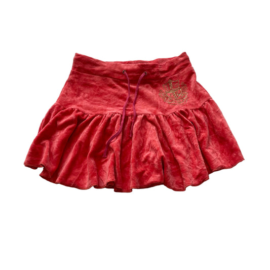 Juicy Couture Women's Red Velour Micro Mini Skirt Drawstring Ruffled Hem Size XS