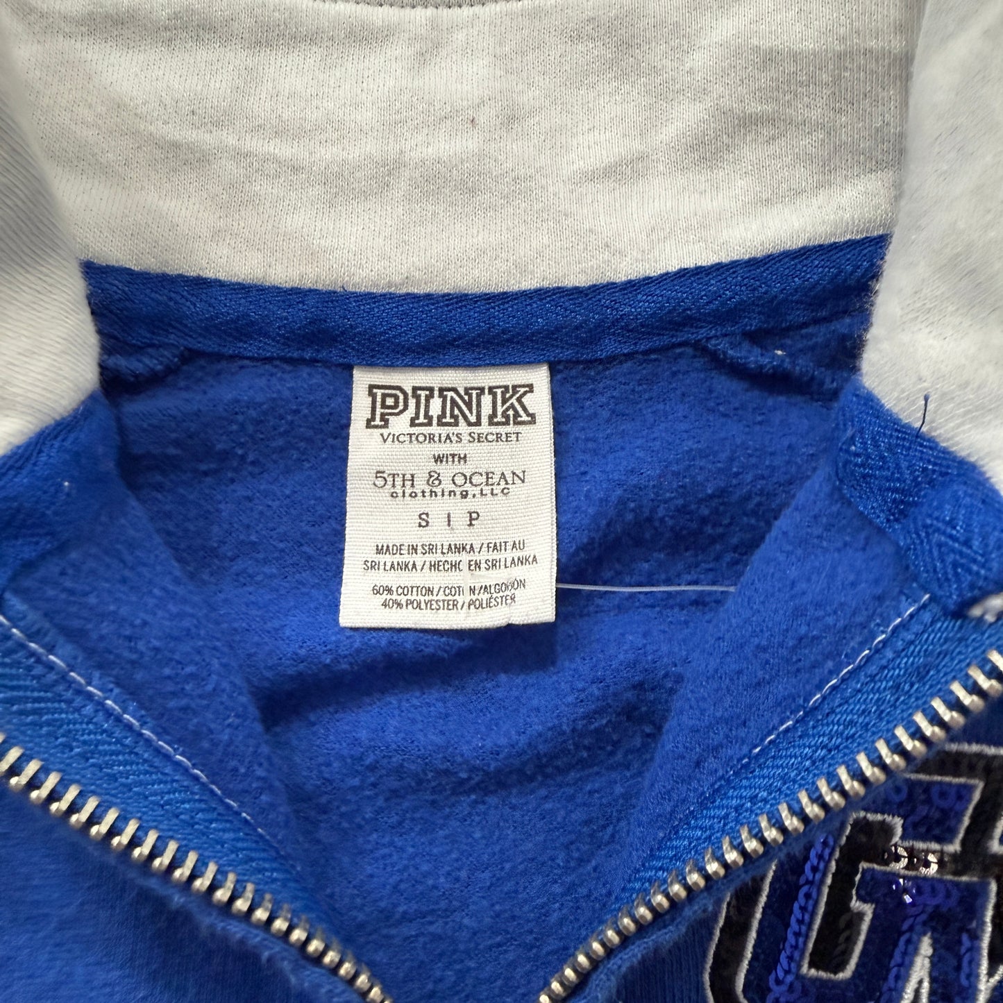 Victoria's Secret PINK GV Women's Blue Fleece Pullover 1/4 Zip Sweatshirt Size S