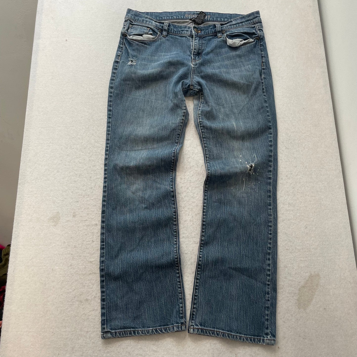New York & Company Women's Medium Blue Denim Bootcut Jeans Distressed Size 12