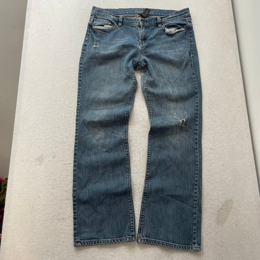 New York & Company Women's Medium Blue Denim Bootcut Jeans Distressed Size 12
