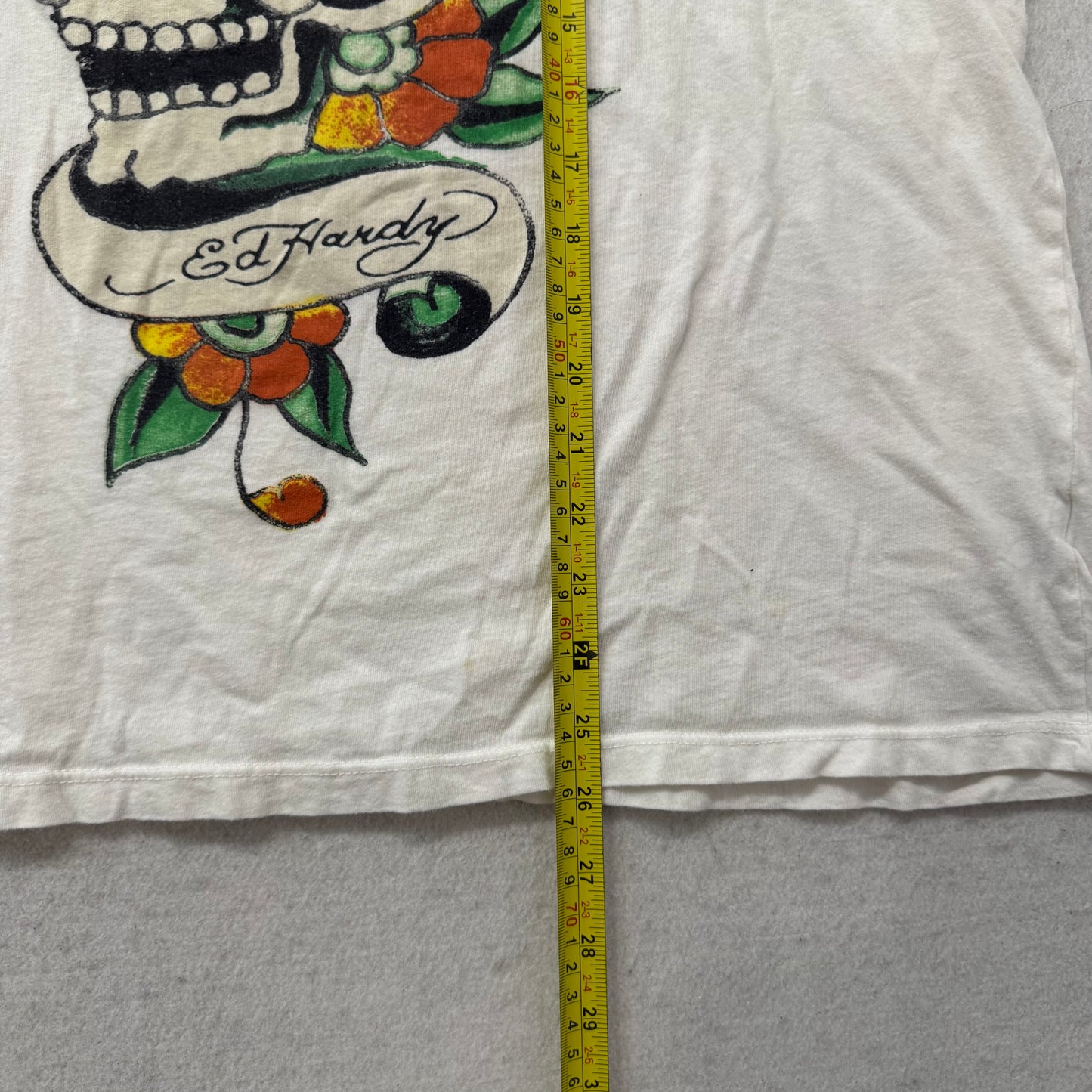 Ed Hardy Men's White Cotton T-Shirt Short Sleeves Skull Graphic Logo Tee Size L