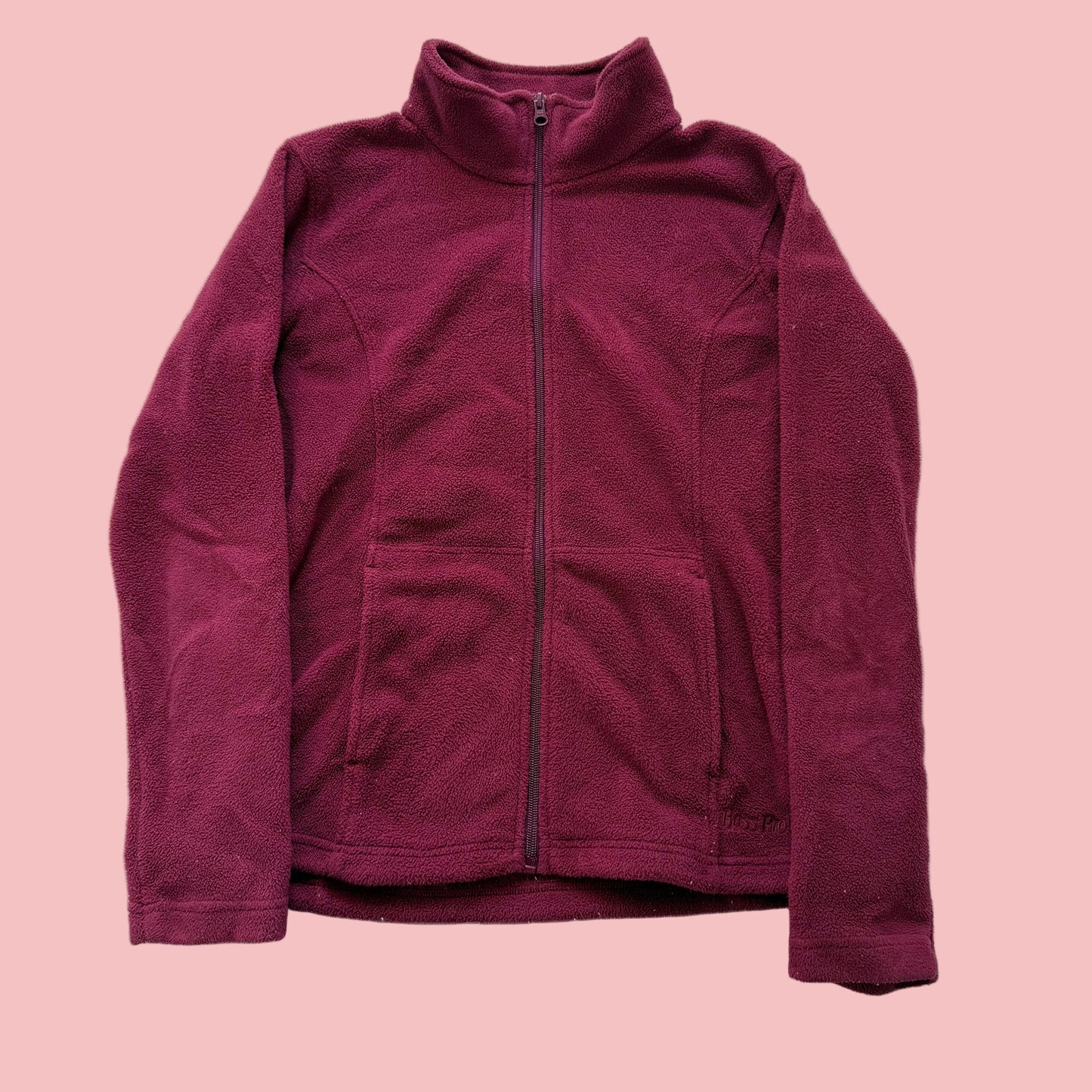 Bass Pro Shops Women's Burgundy Fleece Full Zip Jacket Mock Neck Outdoor Size M