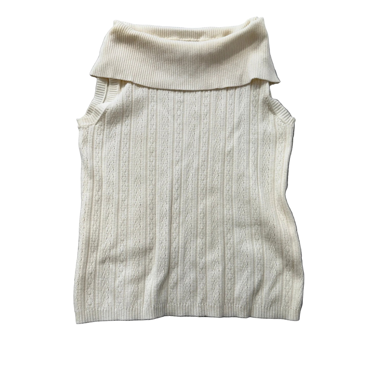 White Stag Women's Off White Cowl Neck Sleeveless Sweater Ribbed Knit Size M