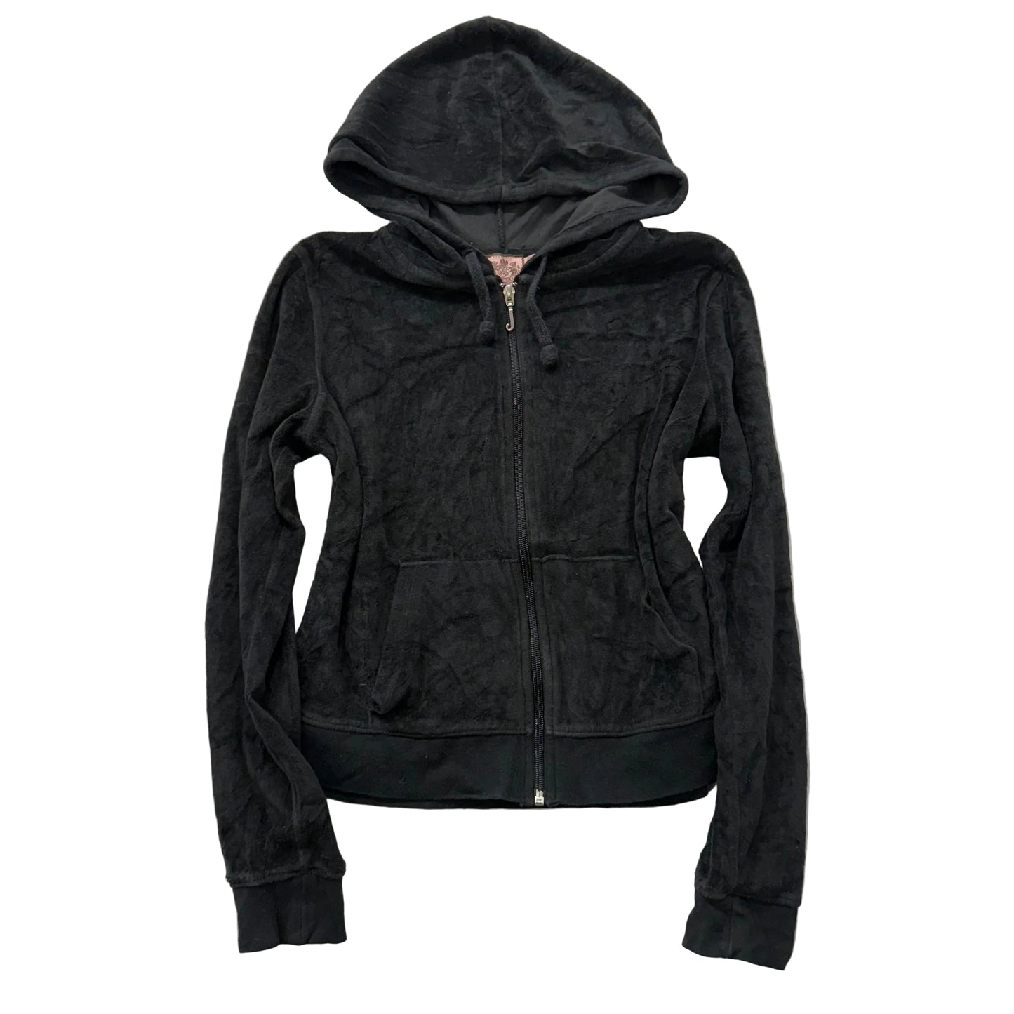 Vintage Juicy Couture Women's Black Velour Full Zip Hoodie Loungewear Y2K Size S