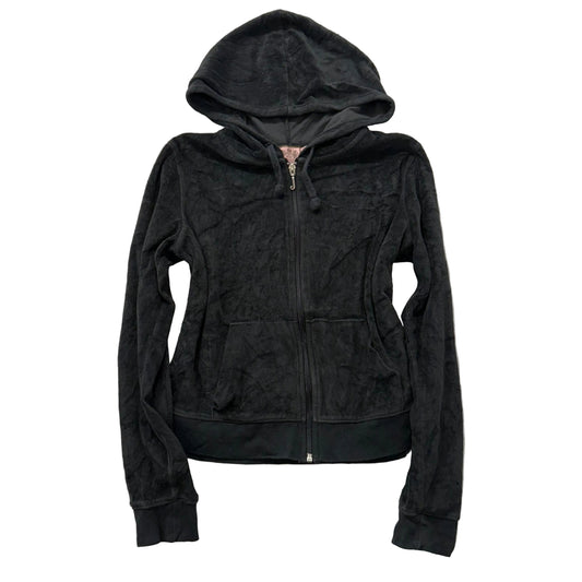 Vintage Juicy Couture Women's Black Velour Full Zip Hoodie Loungewear Y2K Size S