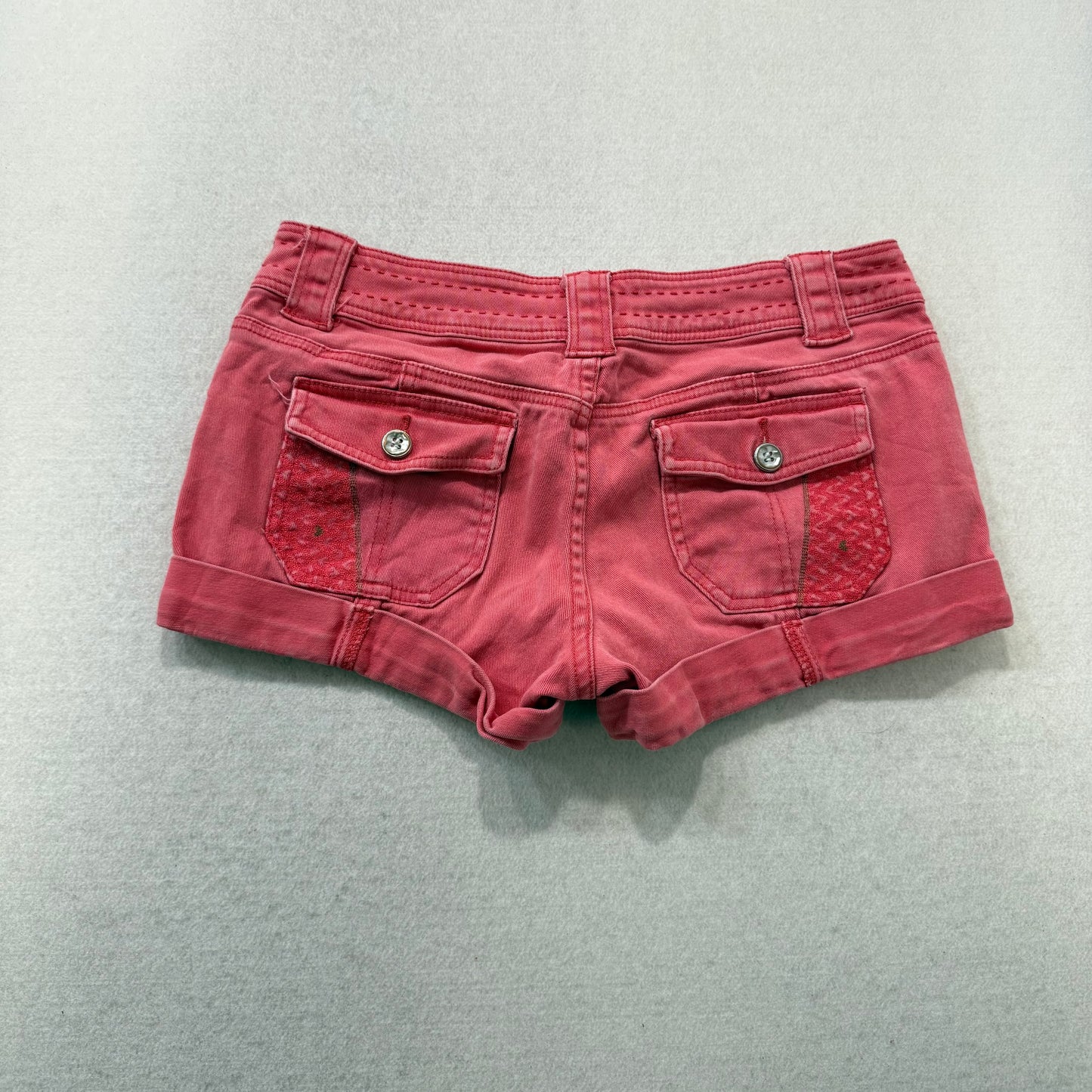 Personal Identity Dusty Rose Denim Shorts Rolled Cuff Button Pockets Size M