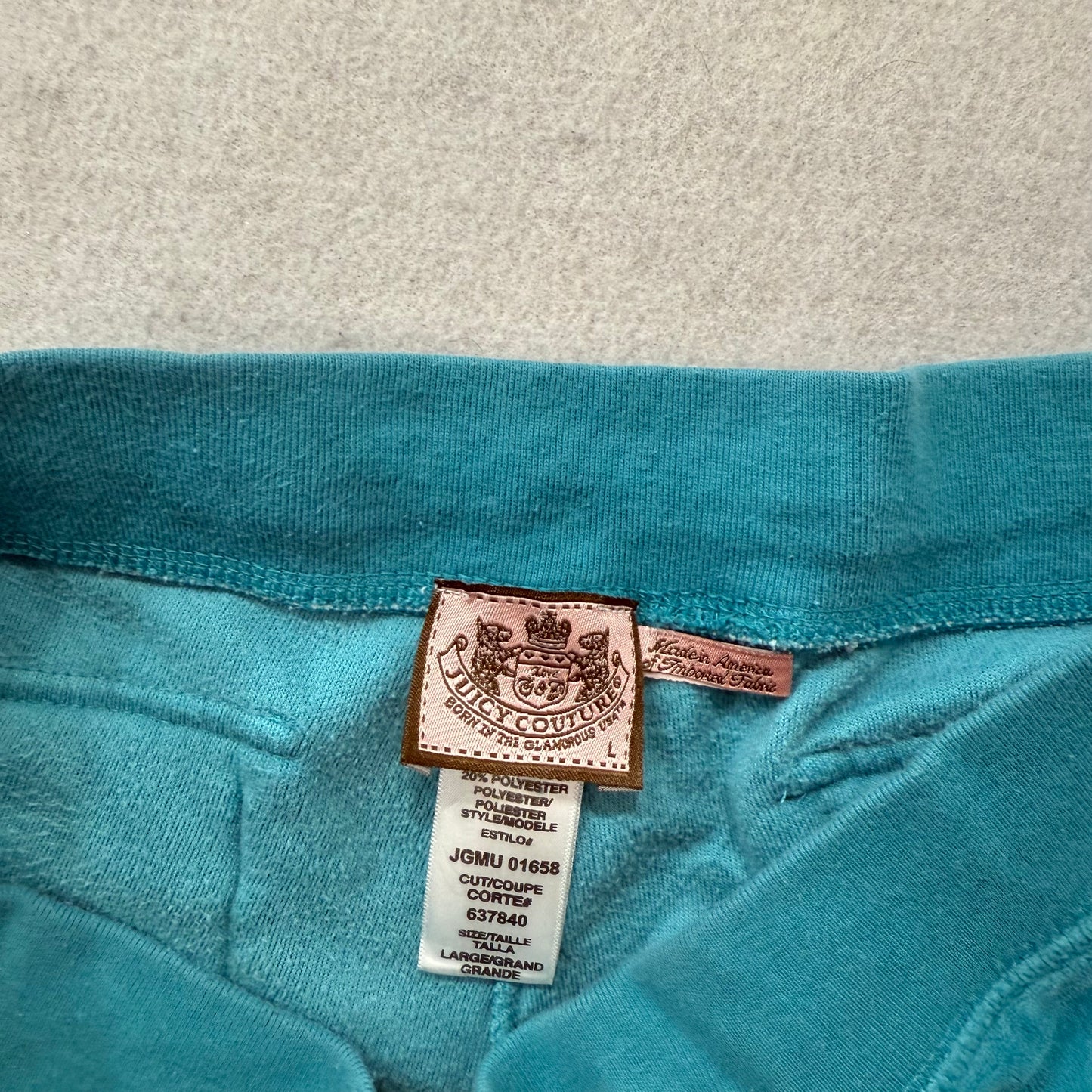 Vintage Juicy Couture Women Teal Blue Velour Flare Track Pant Snap Pocket Size L