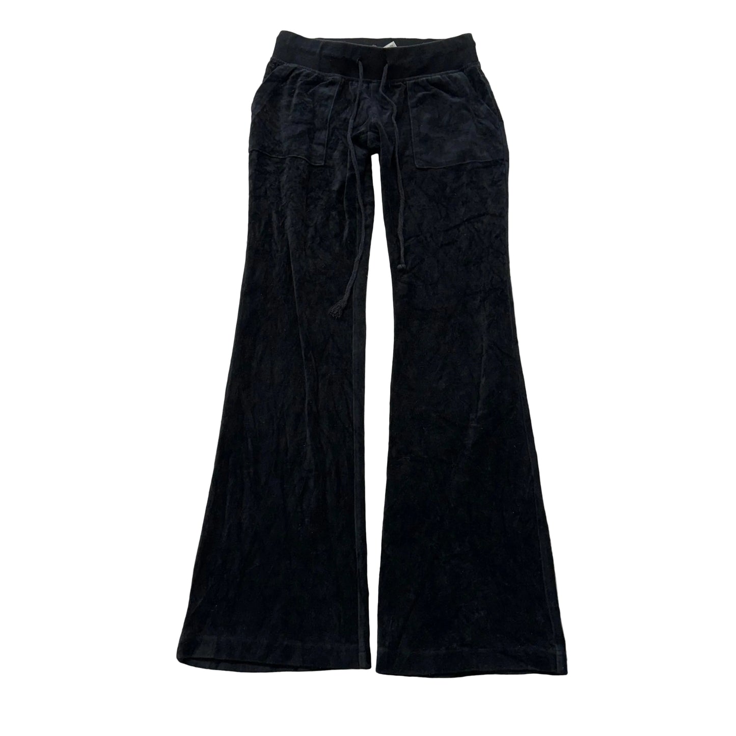 Vintage Juicy Couture Women's Black Velour Flared Track Pant Pockets Y2K Size S