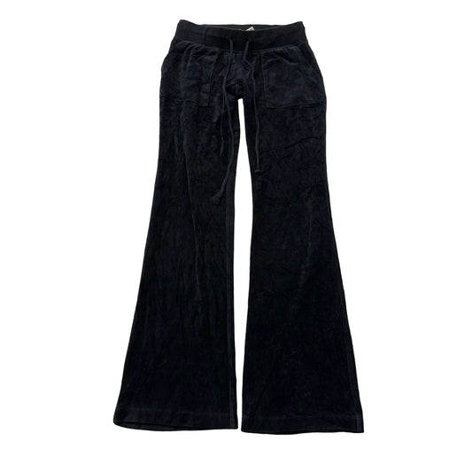 Vintage Juicy Couture Women's Black Velour Flared Track Pant Pockets Y2K Size S