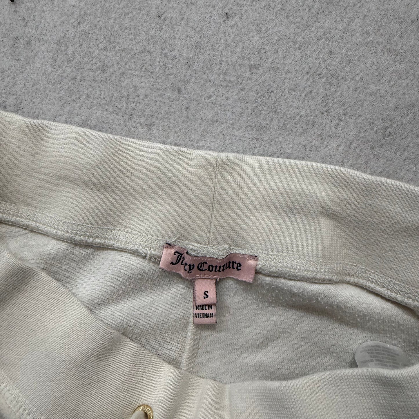 Juicy Couture Women's Cream Velour Flared Track Pant Monogram Crown Logo Size S