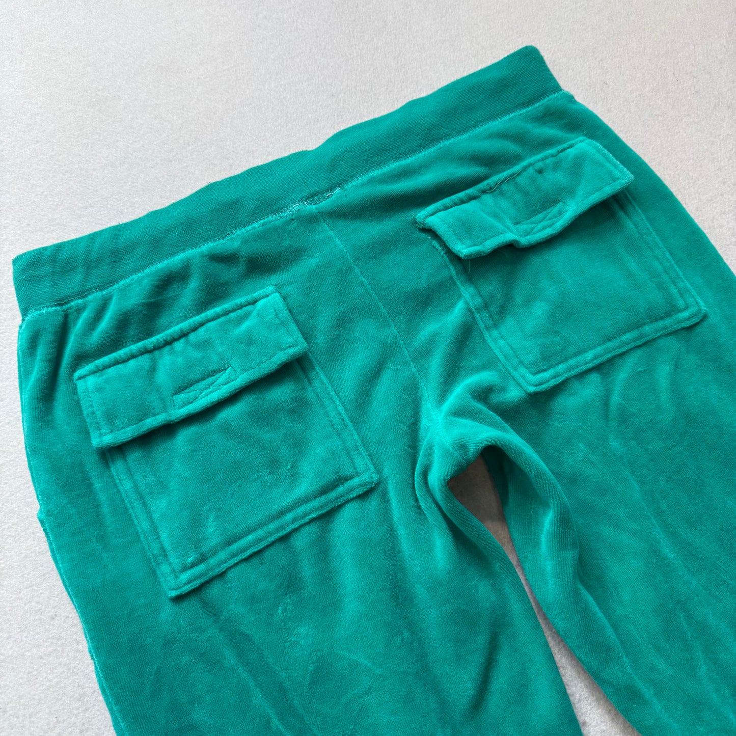 Vintage Juicy Couture Womens Turquoise Terrycloth Flare Track Pant Pocket Size M